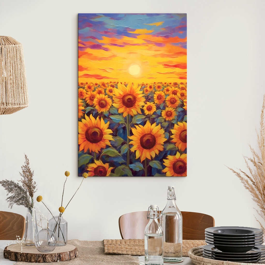 Painting of sunflowers in a field