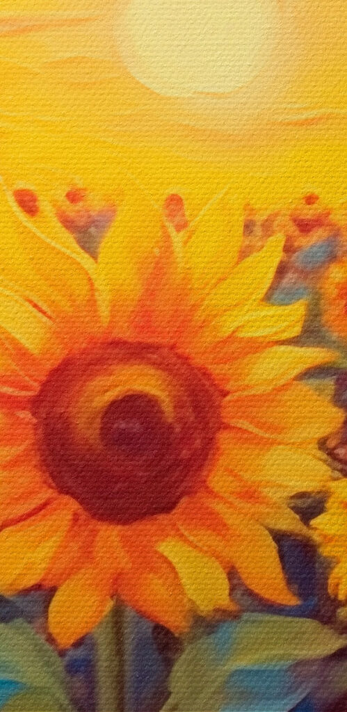 Painting of sunflowers in a field