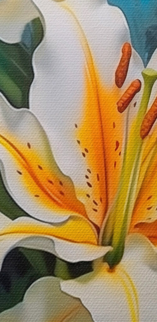 Vibrant lilies against a blue background