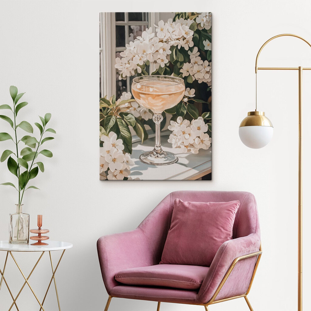 Glass of wine next to flowers Glass of wine next to flowers