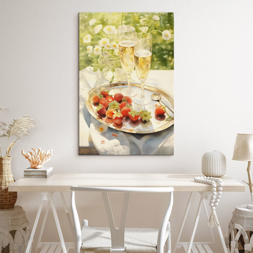 Tray of champagne and strawberries