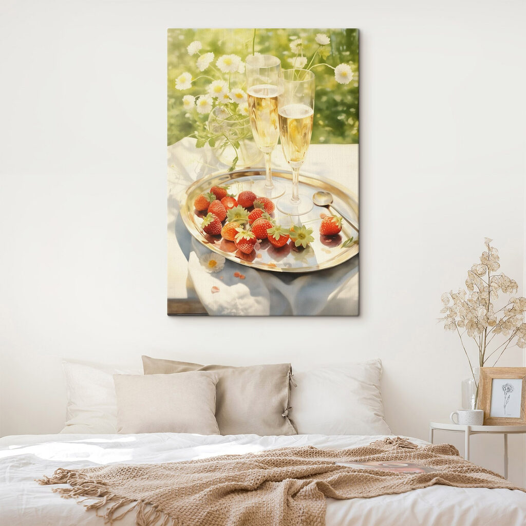 Tray of champagne and strawberries