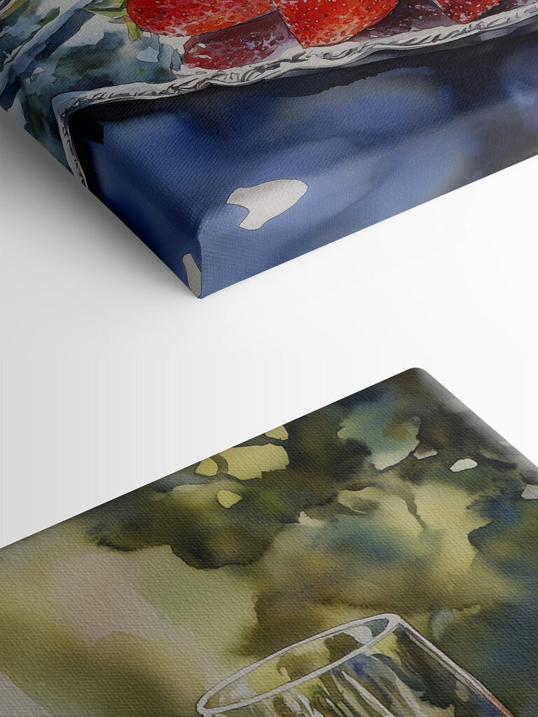 Two glasses of champagne and strawberries on a tray