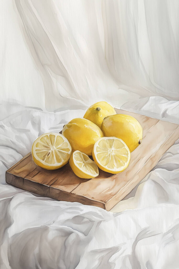 Group of lemons on a cutting board Group of lemons on a cutting board