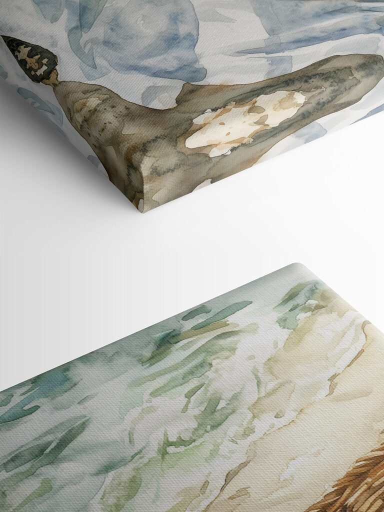 Watercolor of two glasses of wine next to a picnic basket and a book