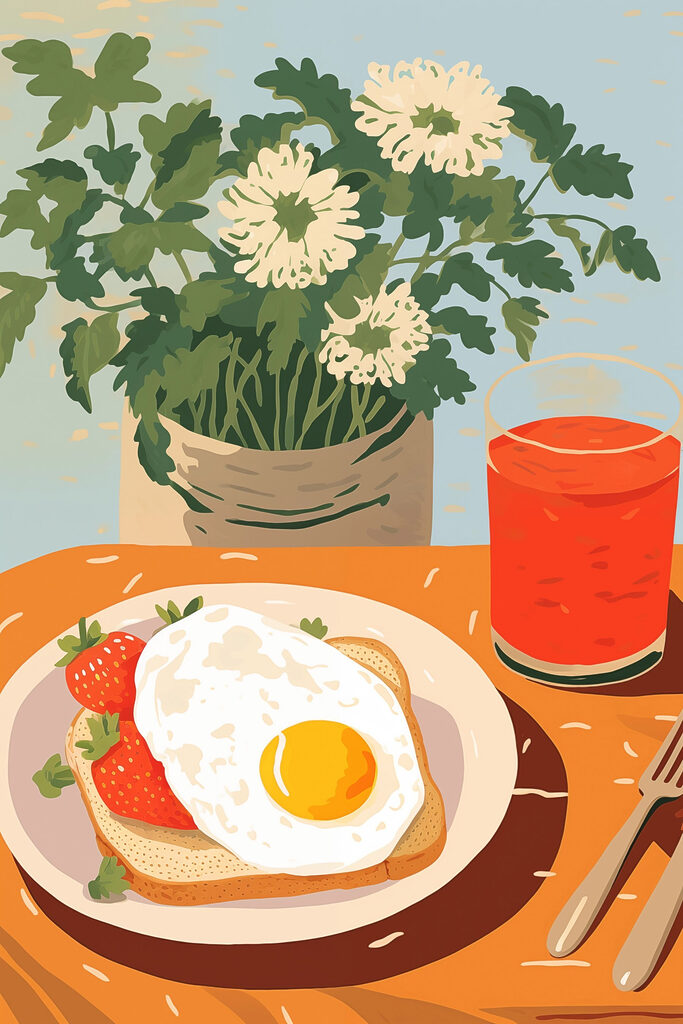 Plate of food with a sunny side up egg and strawberries Plate of food with a sunny side up egg and strawberries