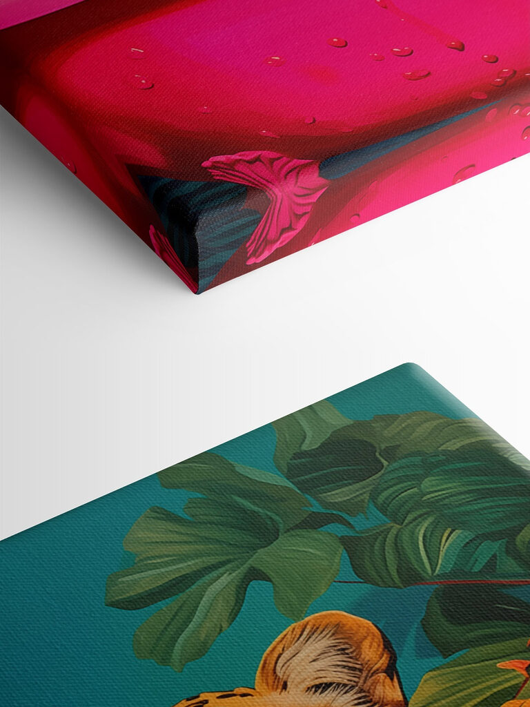 Cheetah in a pink tub with plants