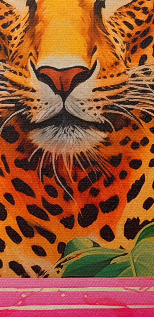 Cheetah in a pink tub with plants