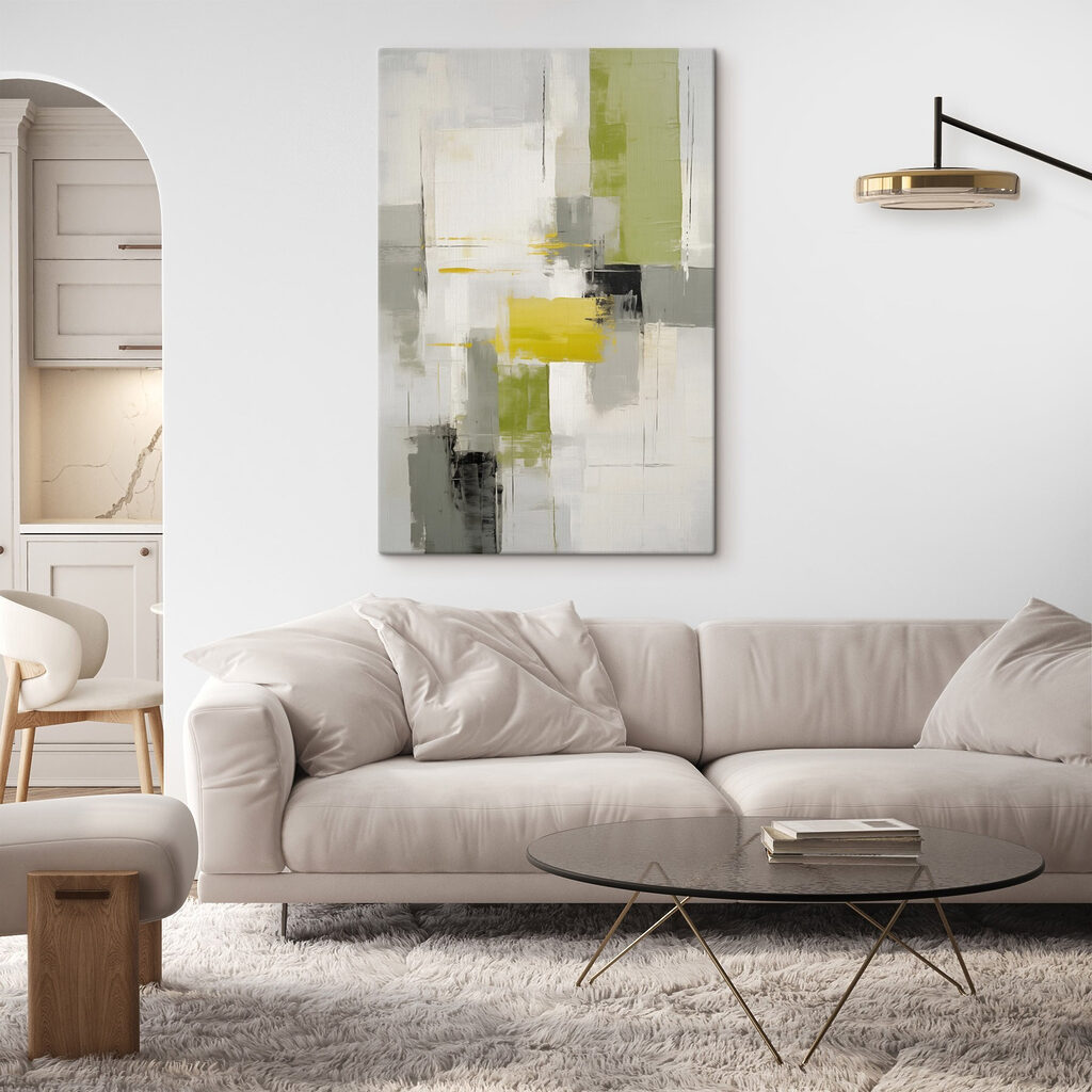 Painting of a grey and yellow art