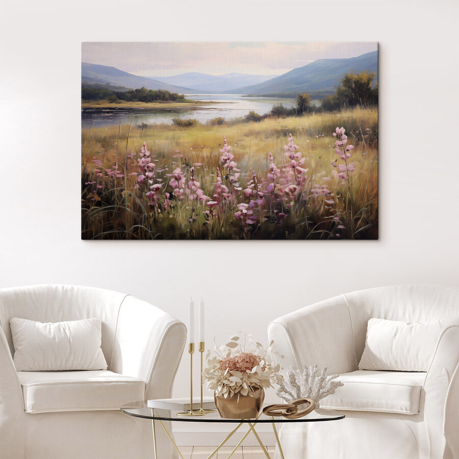 Field of flowers by a lake Field of flowers by a lake