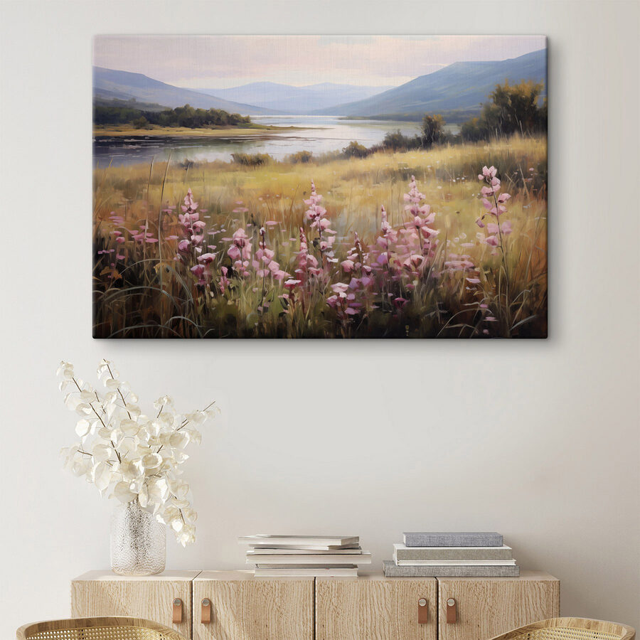 Field of flowers by a lake Field of flowers by a lake