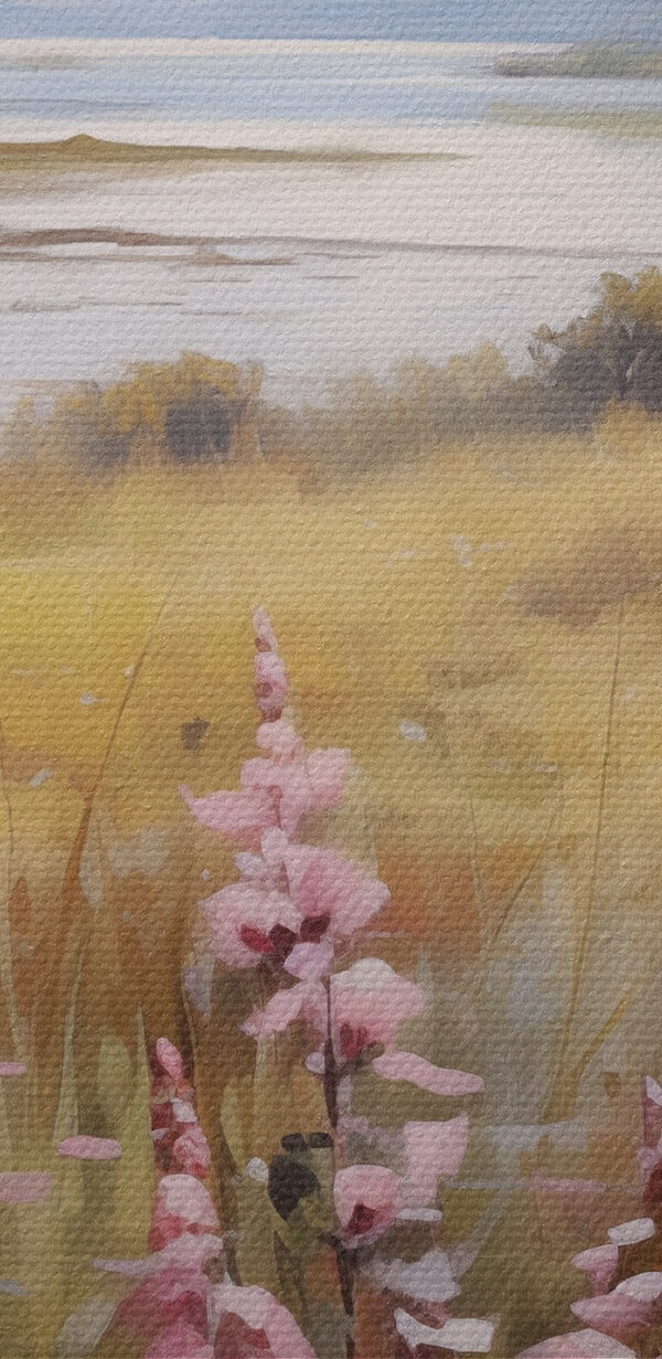 Field of flowers by a lake Field of flowers by a lake