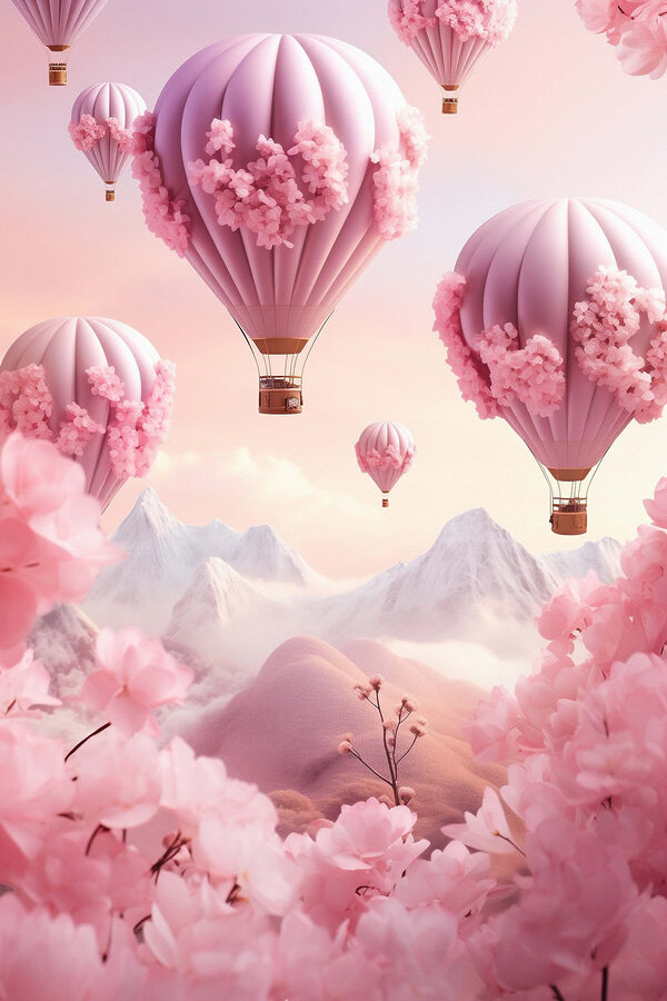 Hot air balloons with cherry blossoms Hot air balloons with cherry blossoms