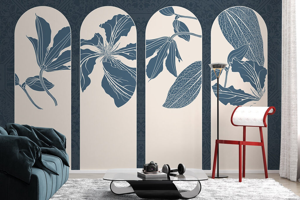 Group of white and blue floral designs Group of white and blue floral designs