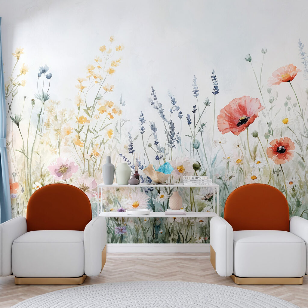 Painting of flowers in a field