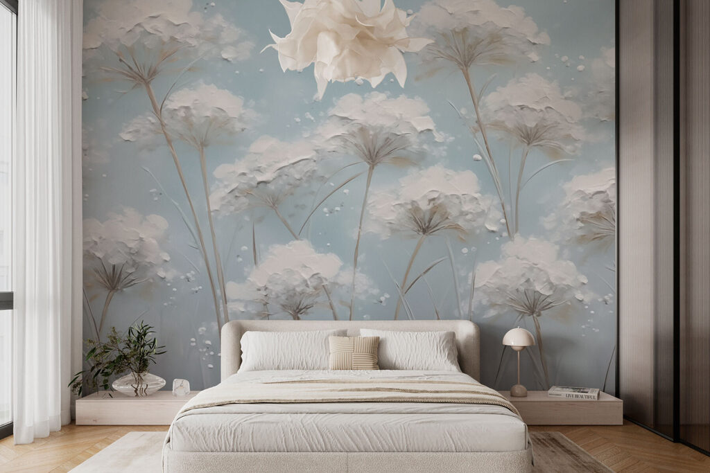 Painting of flowers on a blue background