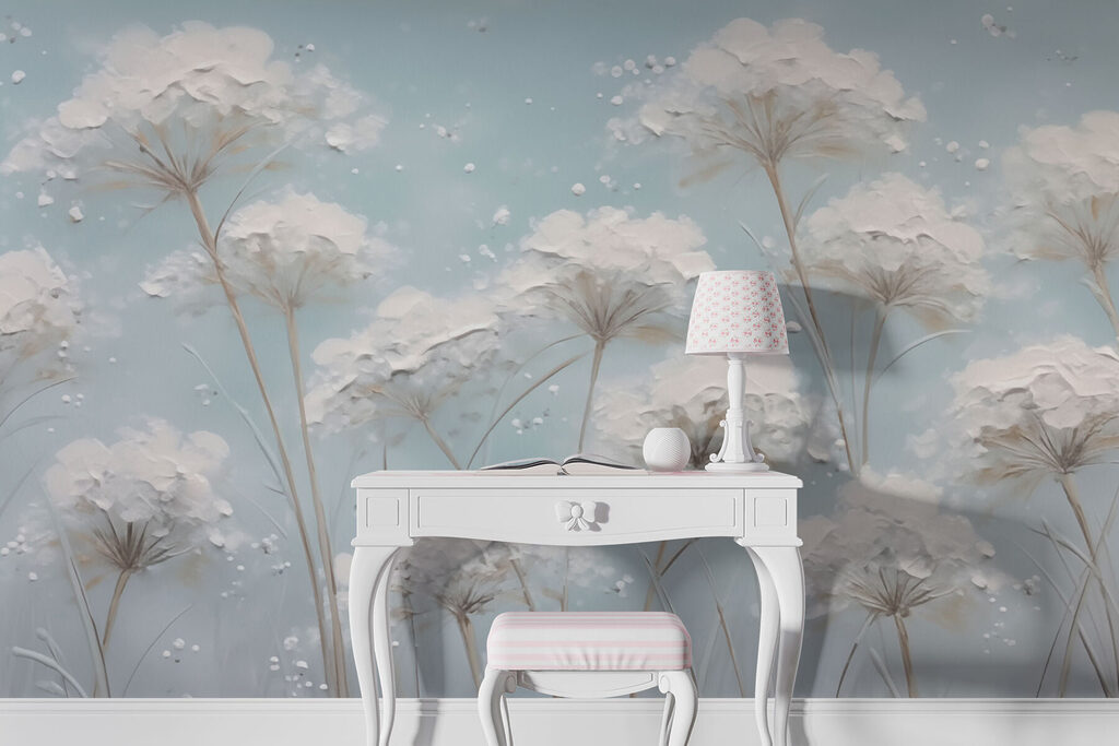 Painting of flowers on a blue background