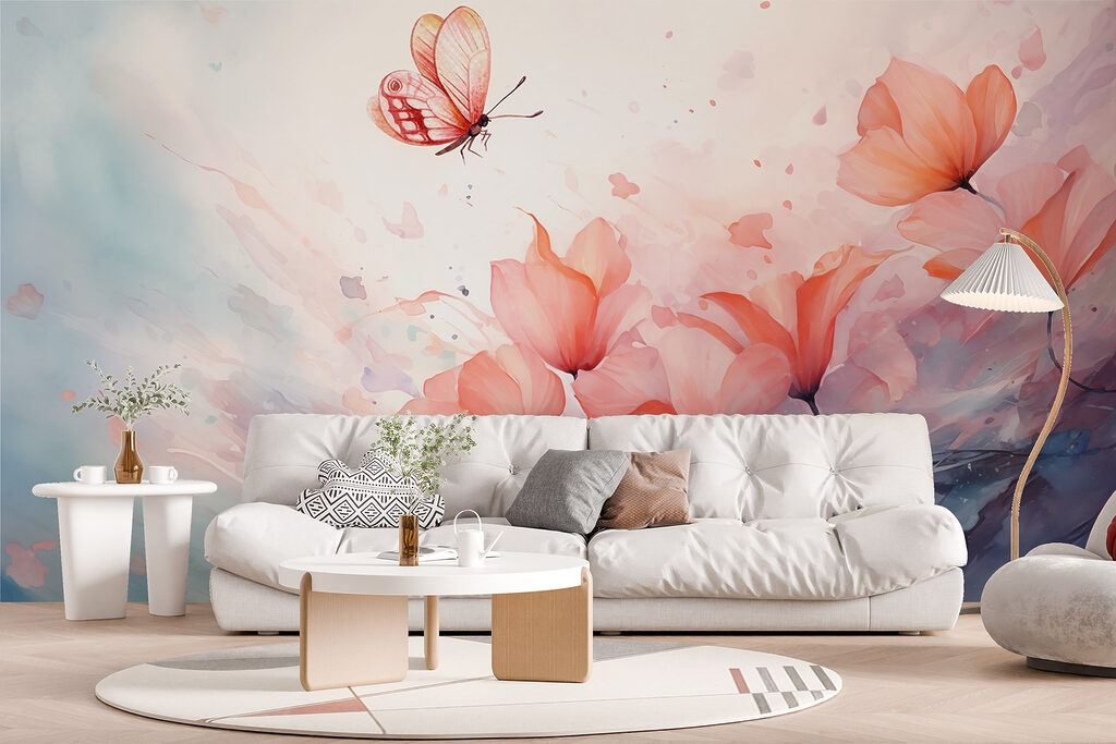 Butterfly flying over flowers