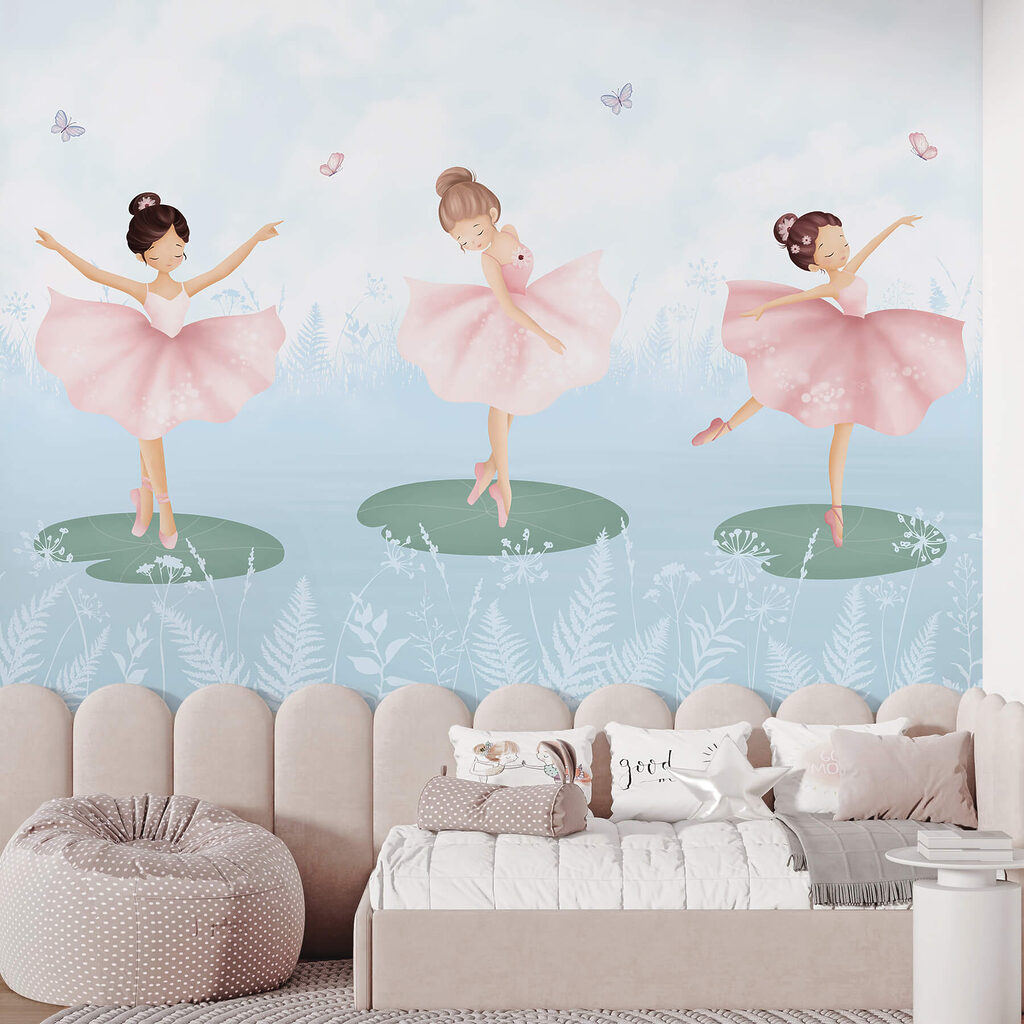 Group of girls in pink tutu dancing on lily pads