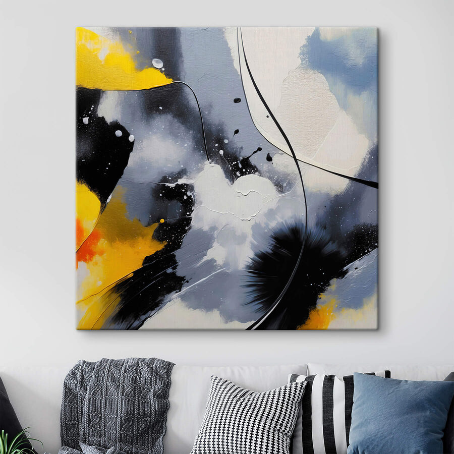 Painting of black yellow and white colors Painting of black yellow and white colors