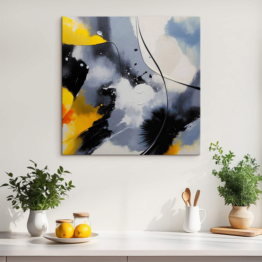 Painting of black yellow and white colors Painting of black yellow and white colors