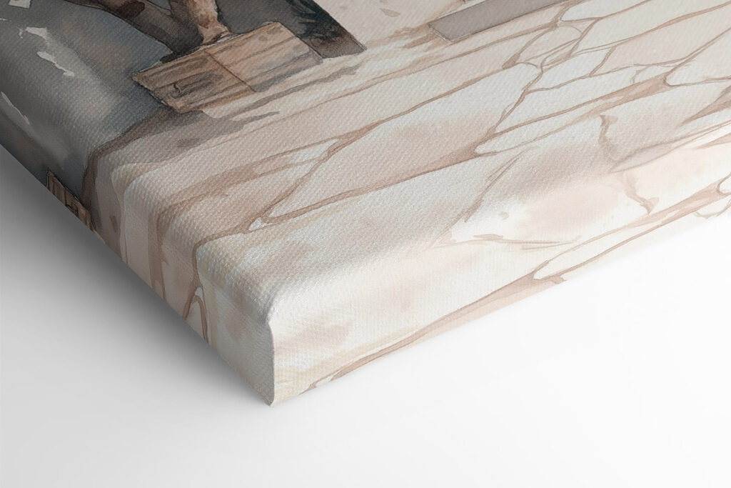 Watercolor painting of a house with a tree and a door Watercolor painting of a house with a tree and a door