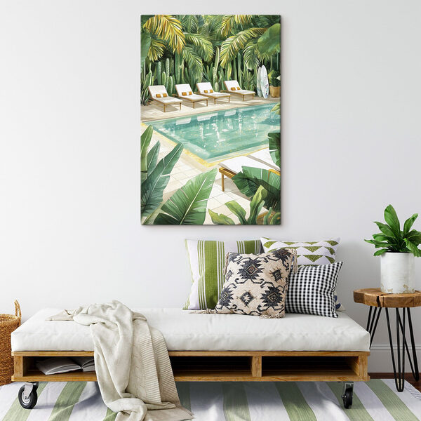 Pool with lounge chairs and surfboards Pool with lounge chairs and surfboards