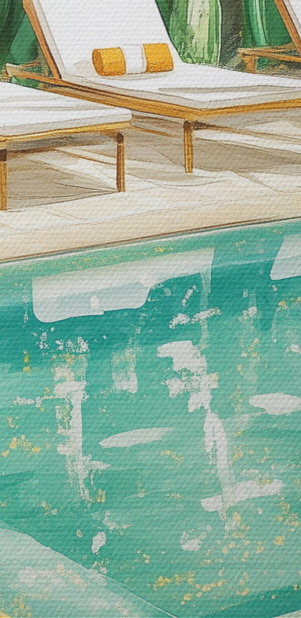 Pool with lounge chairs and surfboards Pool with lounge chairs and surfboards