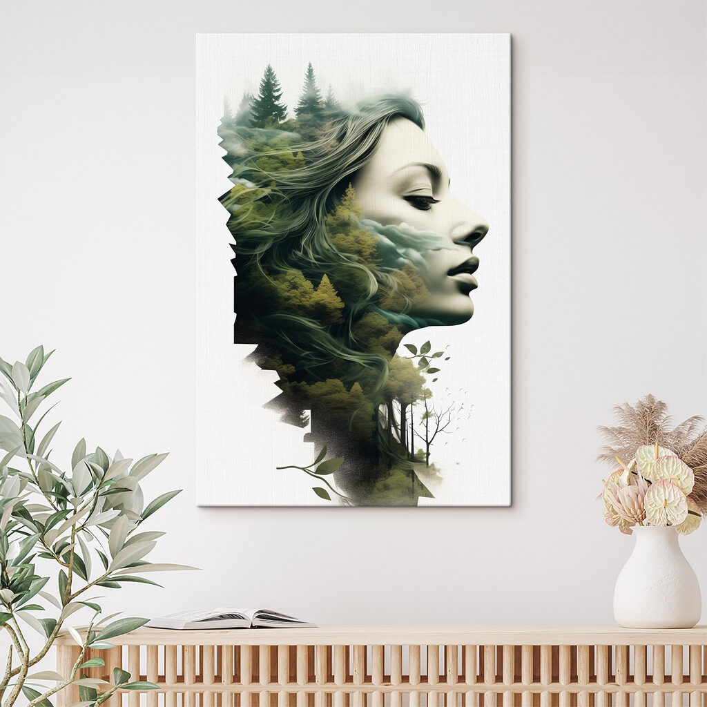 Woman's face with trees and clouds Woman's face with trees and clouds