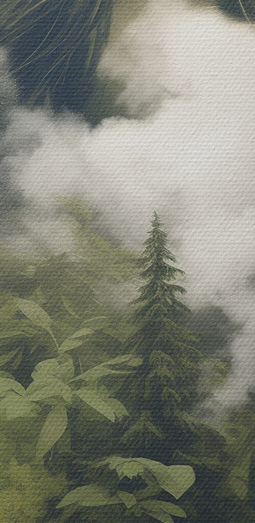 Woman's face with clouds and trees