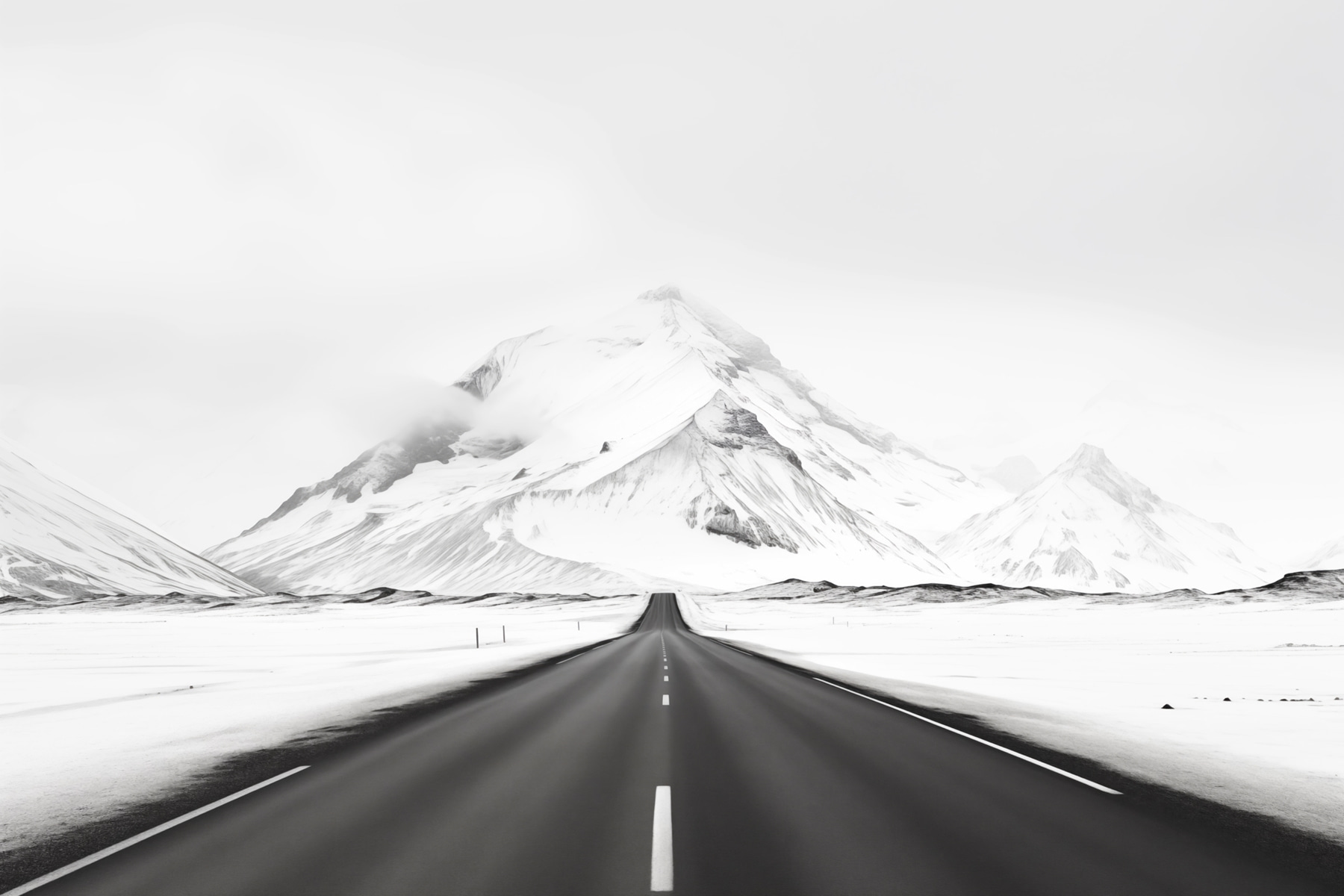 Road leading to a snowy mountain Road leading to a snowy mountain