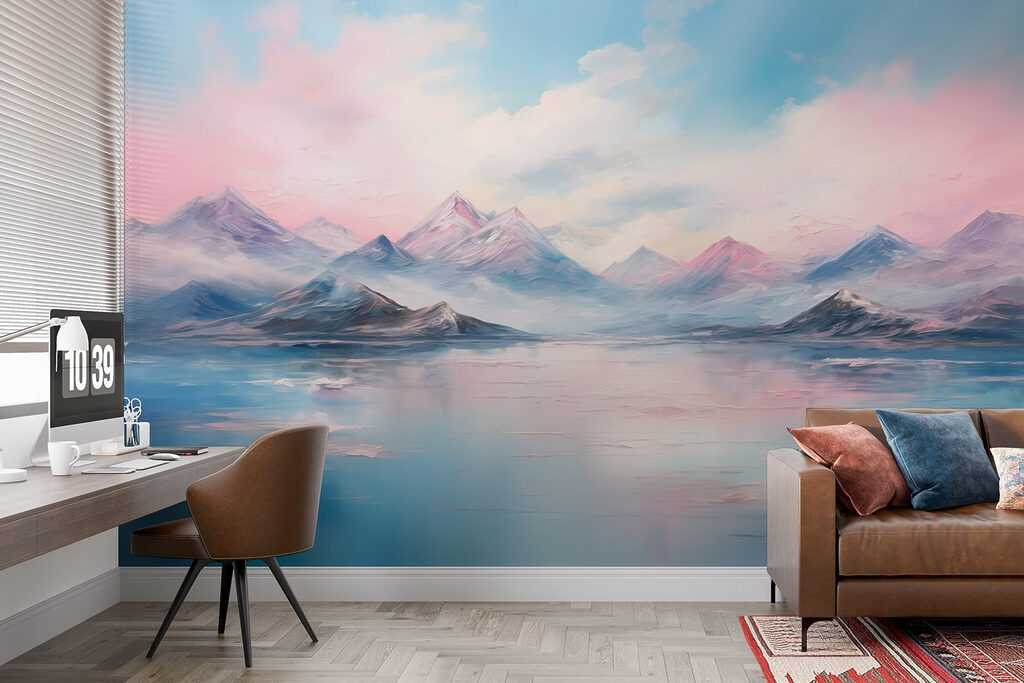 Painting of mountains and water