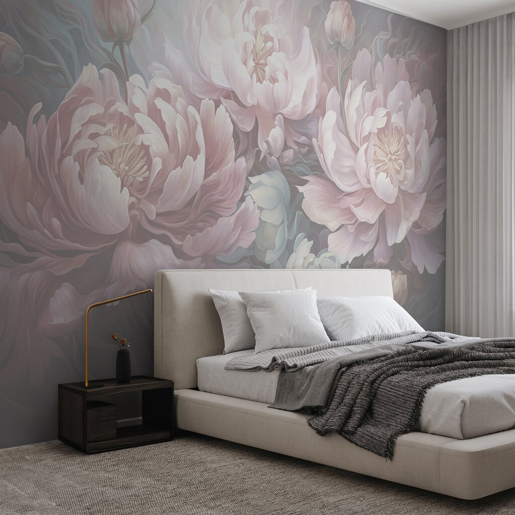 Painting of flowers on a gray background