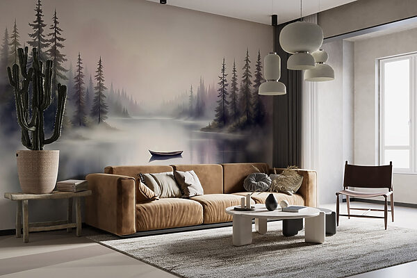 Boat on a lake with trees in the background