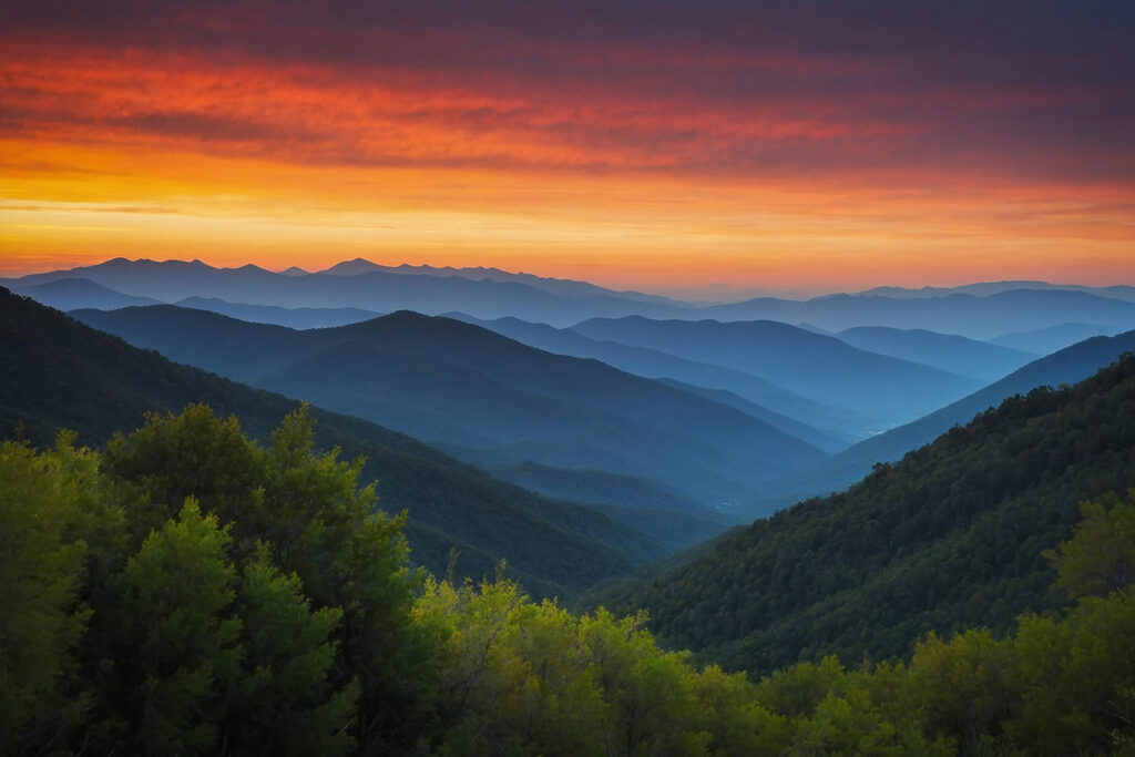 Landscape of mountains and trees