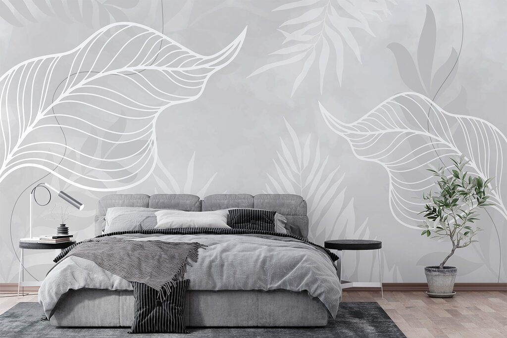 White leaves on a gray background