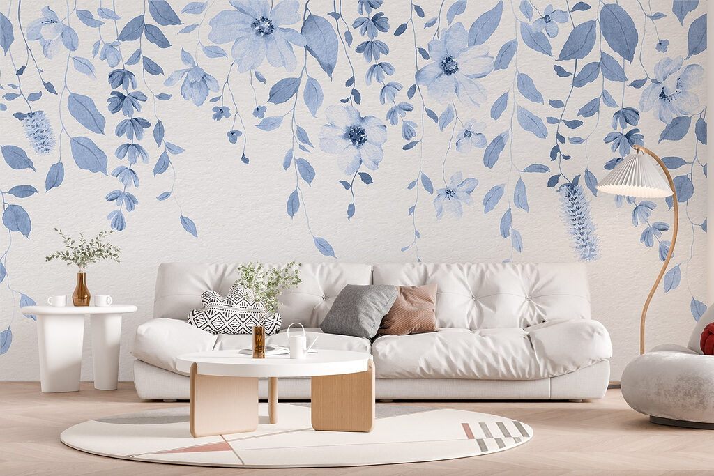 Blue flowers and leaves