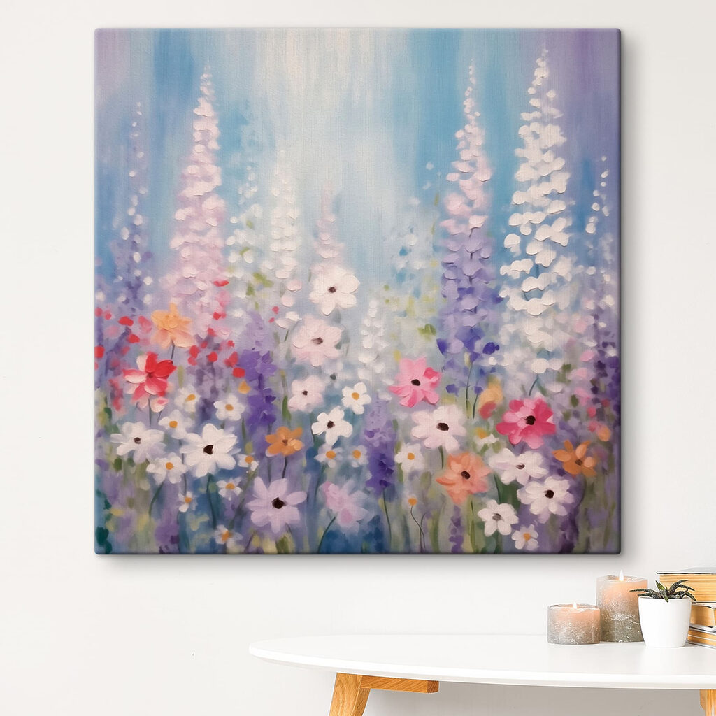 Painting of flowers on a blue background