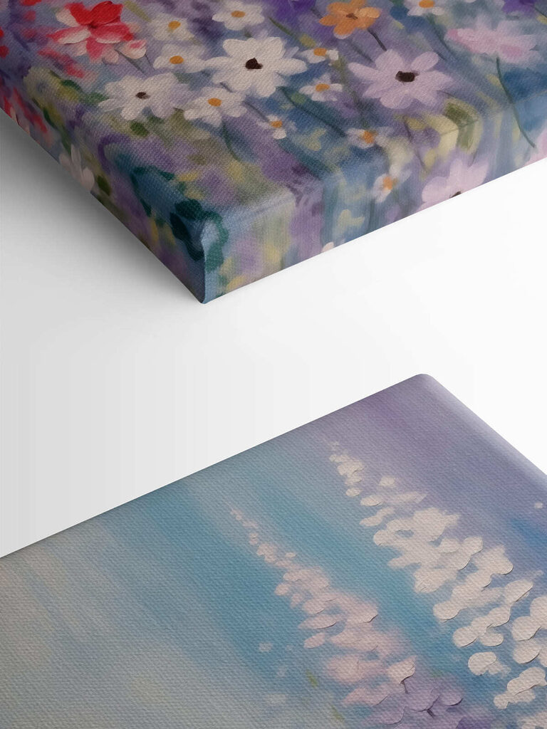 Painting of flowers on a blue background