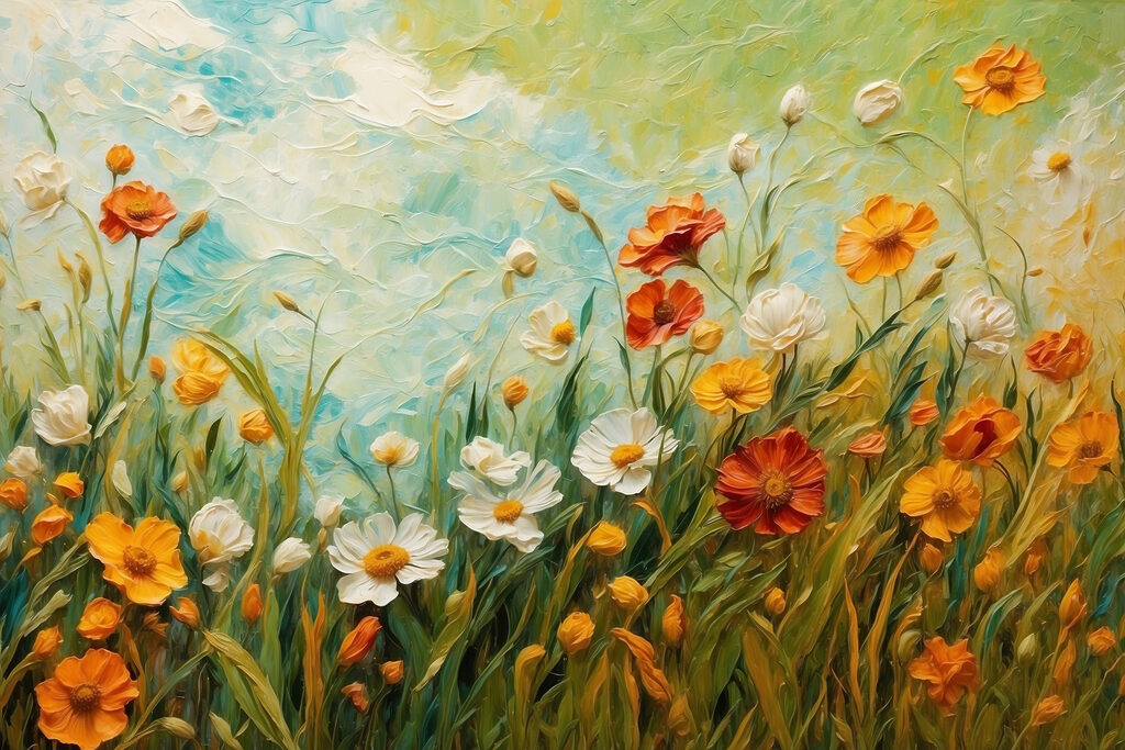 Painting of flowers in a field Painting of flowers in a field