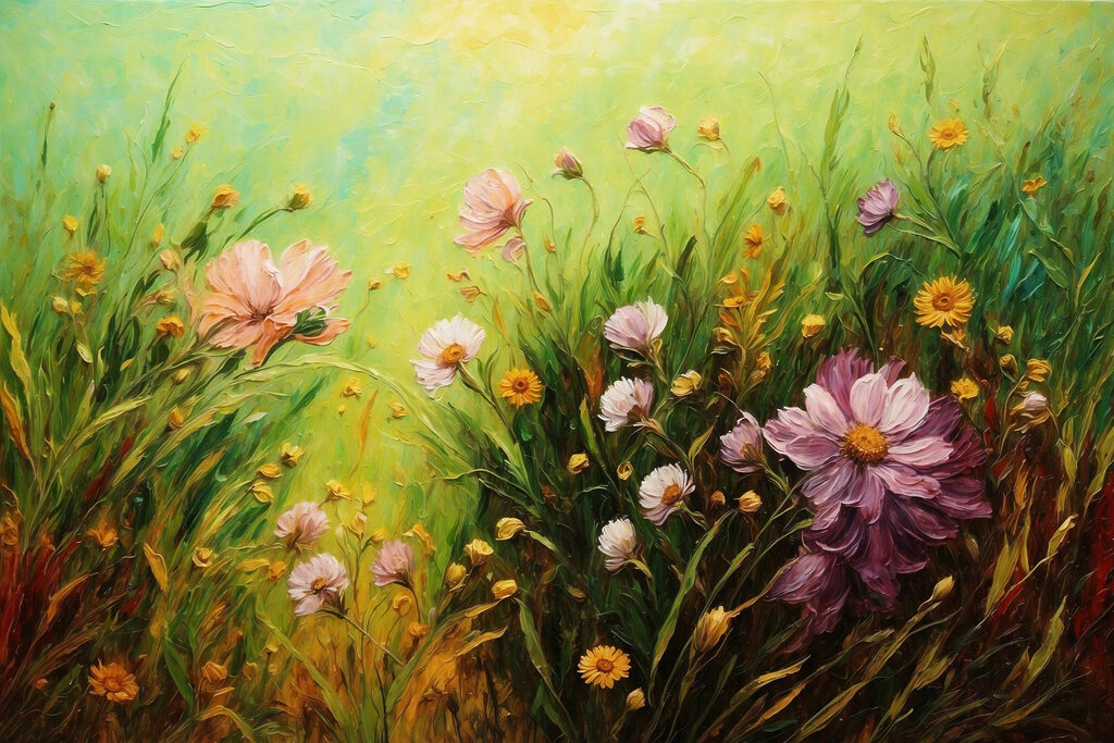Painting of flowers in a field Painting of flowers in a field