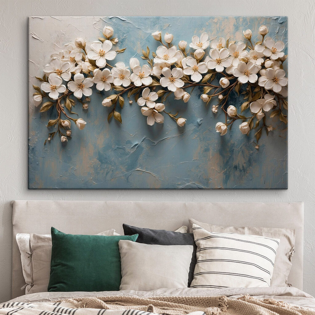 White flowers on a blue surface White flowers on a blue surface