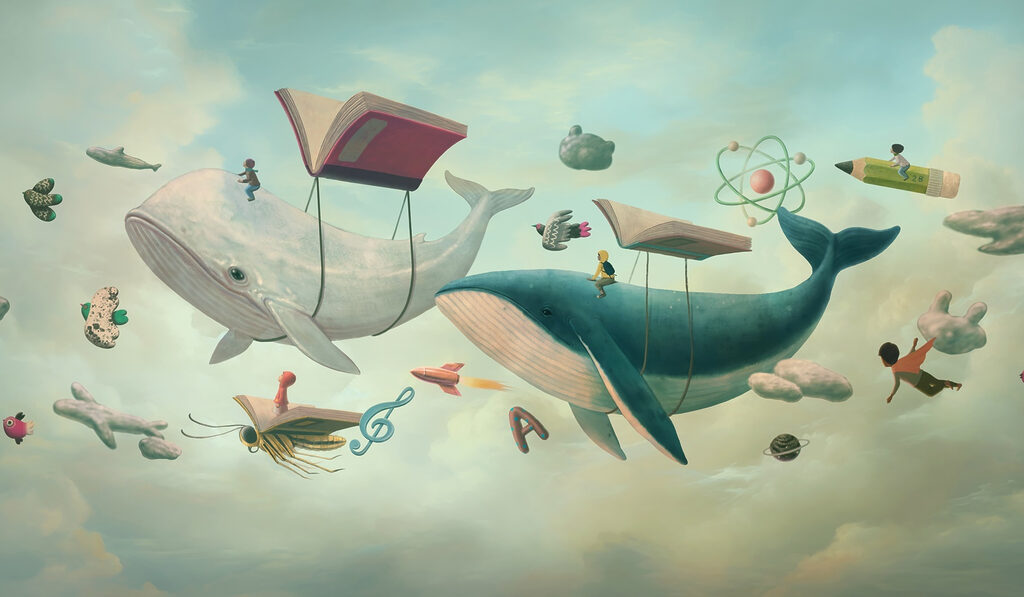 Кит і кит з книжками і книжка на них Кит і кит з книжками і книжка на них