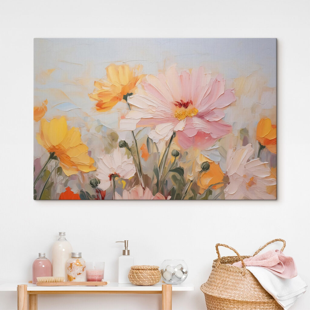 Painting of flowers on a blue background