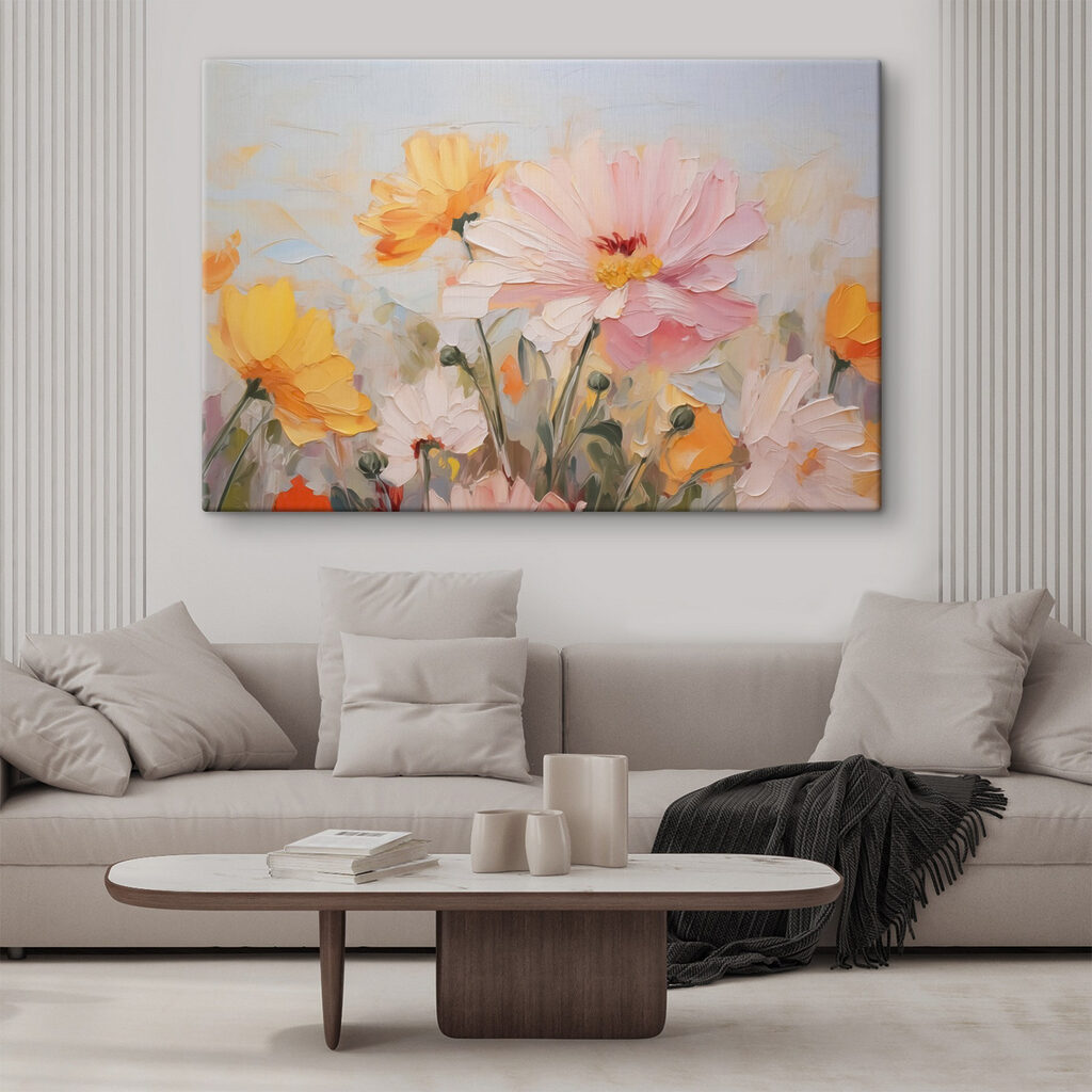 Painting of flowers on a blue background