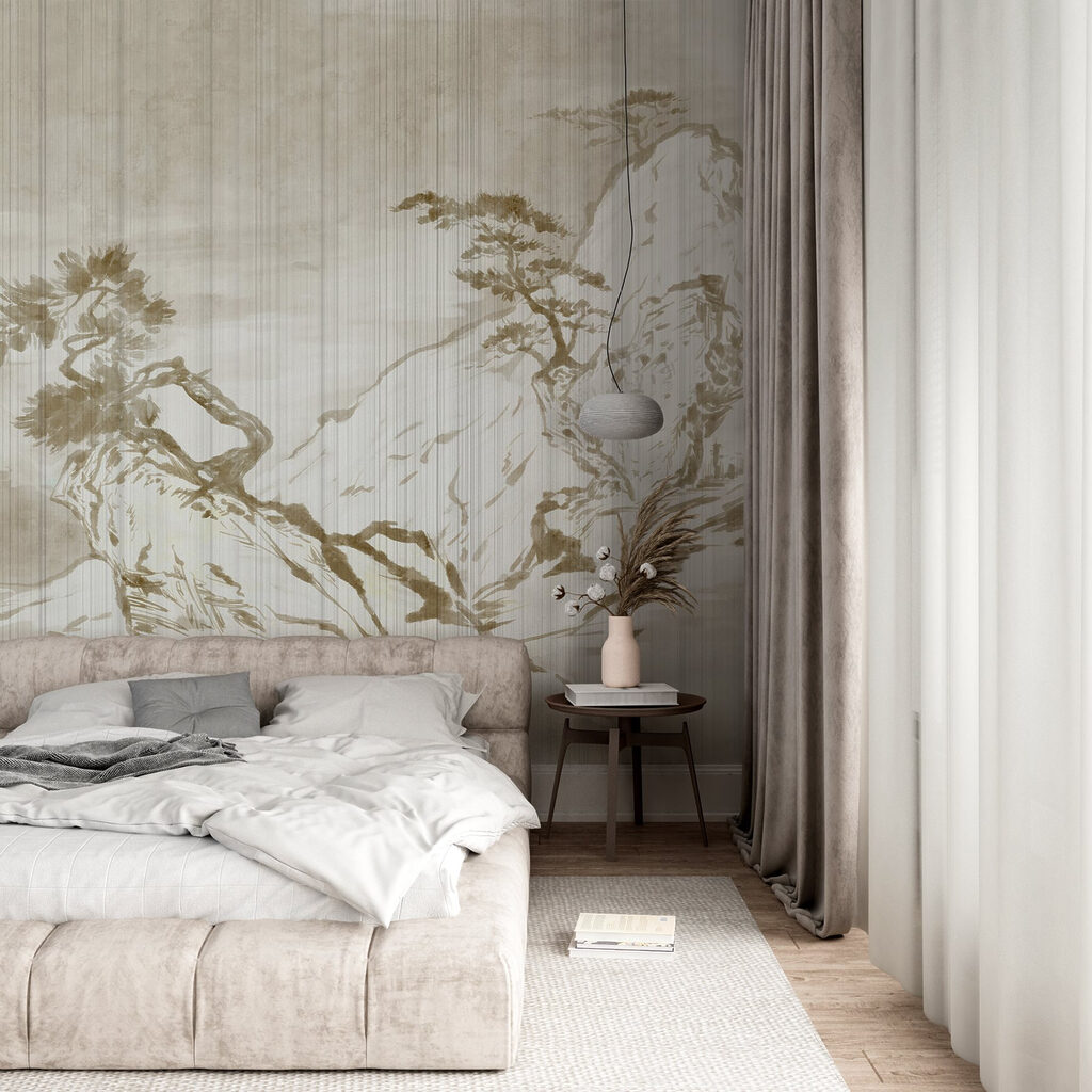 Painting of mountains and trees