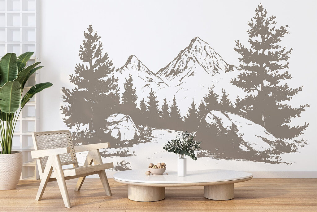 Mountain range with trees and rocks Mountain range with trees and rocks