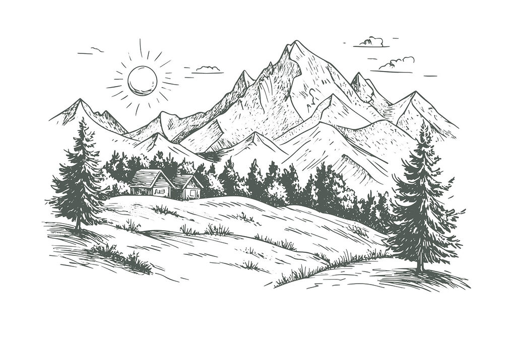 Landscape with trees and a house Landscape with trees and a house