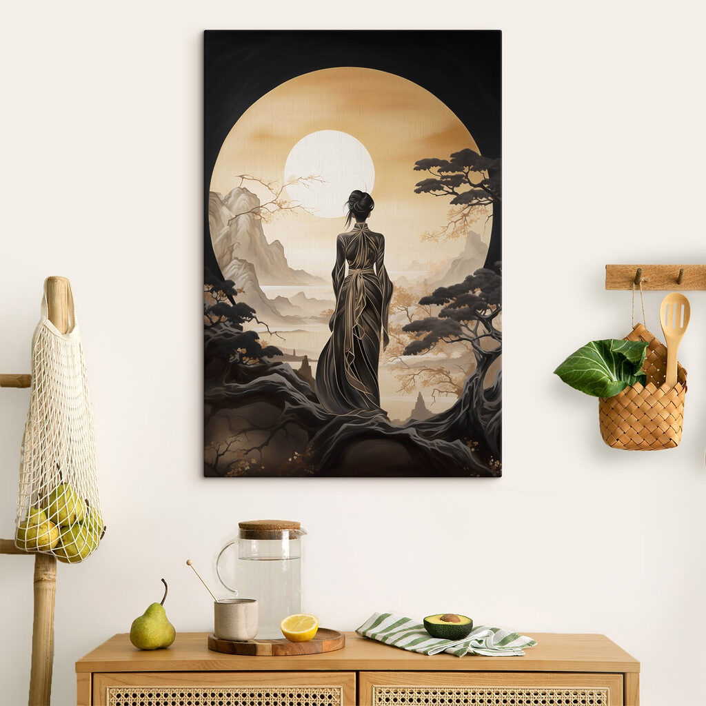 Woman in a long dress looking at the sun Woman in a long dress looking at the sun