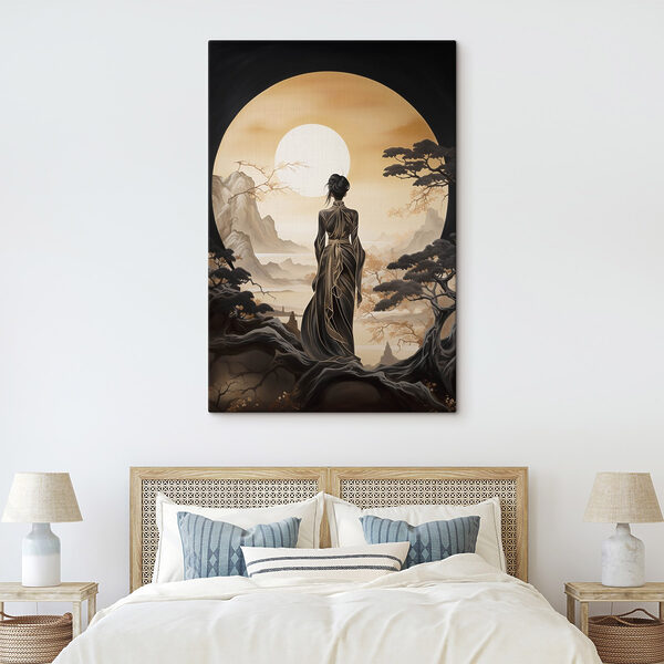 Woman in a long dress looking at the sun Woman in a long dress looking at the sun